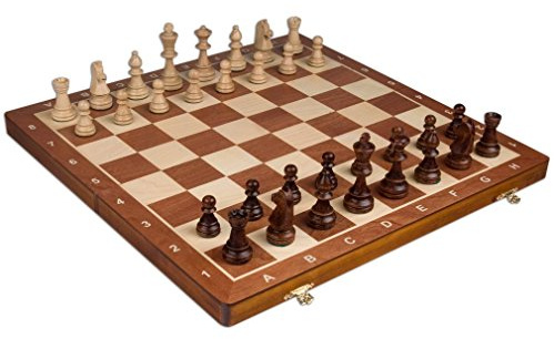 Wegiel Handmade European Professional Tournament Chess Set - Wooden 21 Inch Folding Board with Felt Base & Hand Carved Chess Pieces - Compartment Inside The Board to Store Each Piece
