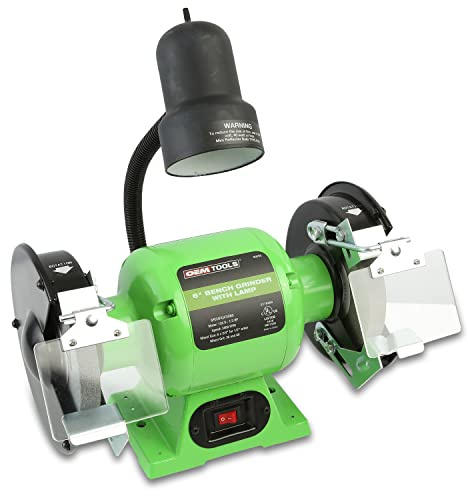 OEMTOOLS 80058 6in Bench Grinder w/ Light, 1/3 HP 3400 RPM, Cast Iron Base, 6in Wheels 36 & 60 Grit, 120V, For Professional Mechanics