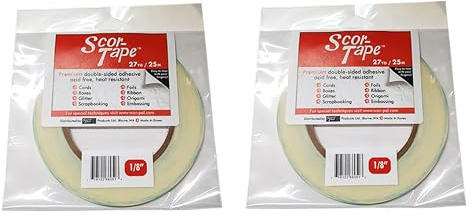 Scor-Tape 1/8 Double-Sided Adhesive Tape | 27 Yards x 2 Rolls | Acid-Free, Ultra-Thin | Perfect for Card Making, Scrapbooking & Paper Crafts | Multi-Pack Value