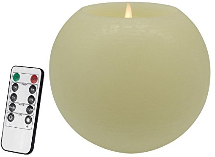 CVHOMEDECO. Luna Bola de Esfera Baile Llama Vela Led de Cera Funciona con Pilas sin Llama Vela Led de Cera con Temporizador y Mando a Distancia, Dia.15,2 x H12,7 cm, Marfil