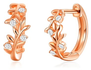 Philip Jones Rose Gold Plated Leaf Hoop Earrings Created with Zircondia® Crystals