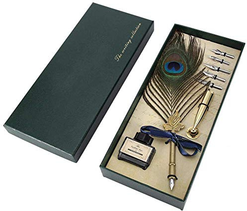 Vintage Feather Pen Antik Dip Feder schreiben Pen Set Edelstahl Federn Kalligraphie Quill Pen