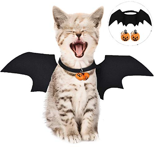 Katze Bitten Wings Halloween-Fledermauskostüm für Haustiere, Pet-Hund-Fledermausflügel, 2Pcs Pumpkin Bell