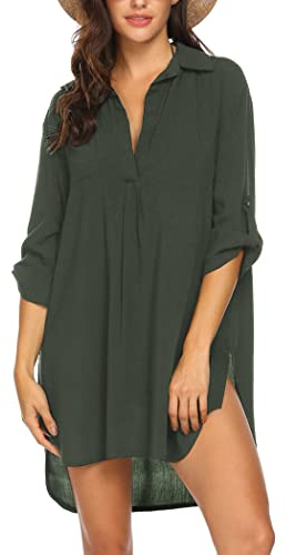 UNibelle strandklänning damer sommar bikini cover up strandponcho badmode strand täckande skjorta sommarklänning, Armégrön, XL