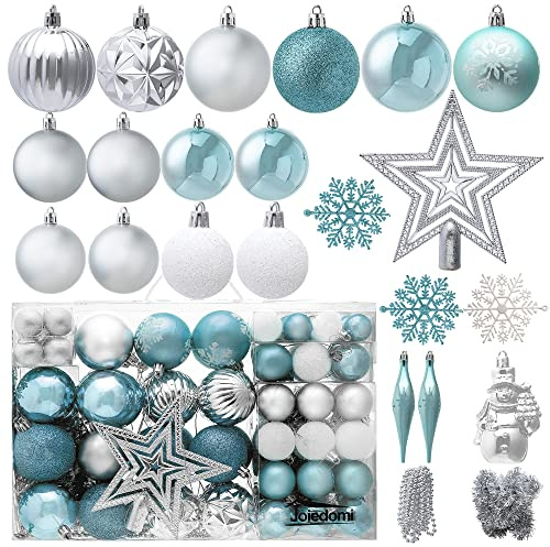 Joiedomi 110 Stück sortierte Weihnachtsschmuckstücke mit Einer Stern-Baumspitze, Weihnachtsdekoration für Feiertage, Partydekoration, Baumschmuck(blau, weiß und Silber)