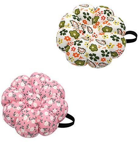 2 Pieces Wearable Wrist Pin Cushion Pumpkin Needle Insert Flower Pattern Design Pin Cushions Needle Holder for DIY Sewing Craft Needlework 2 Floral Patterns