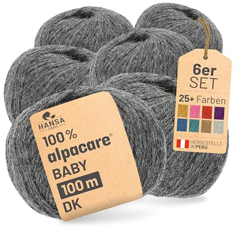 HANSA-FARM | Alpacare 100% die 1. maschinenwaschbare Baby Alpakawolle - 300 Set DK (6 x 50g) - kratzfreie Alpaka Wolle zum Stricken & Häkeln - Dunkelgrau