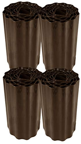 EXCOLO Rasenkante 4 Rollen x 9m, 25cm hoch – 36m Beetbegrenzung, Rasenbegrenzung, Mähkante, Raseneinfassung, Gartenkante, PET-Folie, witterungsbeständig, Dunkelbraun, Made in Germany