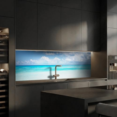 Dedeco Köksvägg 280 x 60 cm, strand V3, 3 mm akrylglas – stänkskydd för kök, handfat och spis, vattentät, glasoptik, köksfront, väggbeklädnad, kakelersättning, kakelspegel