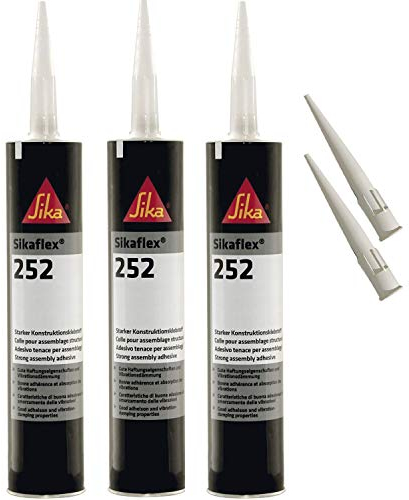 Sikaflex-252 haftstarker Konstruktionsklebstoff, 300ml, Weiss, 3 Set mit 5 Düsensptizen