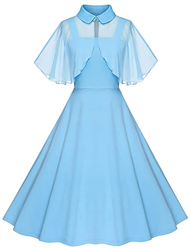 Milreason 1950er Kleid für Frauen Vintage Chiffon Schal für Cocktailkleid mit Taschen, hellblau, Groß