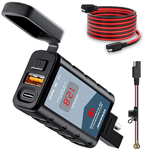 Motorcycle USB Charger, Extractme 2 in 1 SAE to USB Adapter,Waterproof Motorcycle Dual USB Quick Charger
