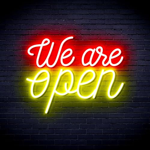 LED-Neonschild mit Aufschrift We 're Open Flex, Silikon, Rot und Gelb, st16s33-fnu0424-ry