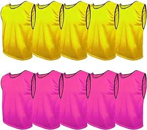 SPORTSBIBS Fußball Leibchen Set 10 Stück: 2 Farben - 5 von jeder Farbe, für Kinder und Erwachsene, Markierungshemd-Trainingsleibchen ohne Logo, Team-Spiel Bibs für Herren Damen Senioren Junioren