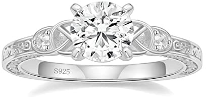 POMODA 1.5 CT Moissanite Engagement Rings for Women D Color VVS1 Clarity 925 Sterling Silver Vintage Moissanite Round Cut Celtic Promise Wedding Band Rings Size 7