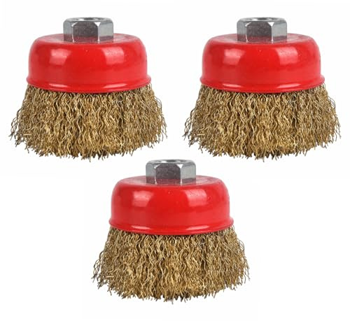 Lot de 3 brosses métalliques de 65 mm pour enlever la rouille, brosses rotatives en fil d'acier pour perceuse avec revêtement en laiton, meuleuse d'angle M14
