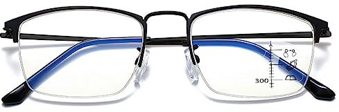 VEVESMUNDO Multifokale Gleitsichtbrille Lesebrille Herren Damen Metall Halbrand Progressive Blaulichtfilter Sehhilfe Lesehilfe +1.0,+1.5,+2.0,+2.5,+3.0,+3.5,+4.0 (1 Stück Schwarz, 1.5)