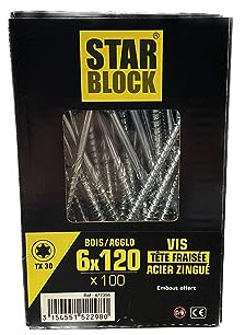 Vis bois/agglo Starblock Torx 6x120 100pcs