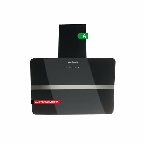 Corberó - Campana Decorativa 60 cm | VICTORIA660B | Cristal Negro | 165W | 3 Velocidades | Control Touch | Vidrio Templado | Filtro de Aluminio y Carbón | Eficiencia Energética A, Negro