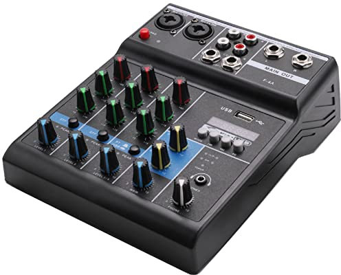 Grnlucja Portable Audio Mixer Professional 4 Channel Bluetooth Mixer DJ Console with Reverb Effect for Karaoke USB Live Stage KTV