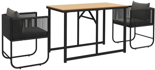 Outsunny Set da Giardino 3 Pezzi in Rattan con 2 Sedie Moderne 50x51.5x67 cm e Tavolo Rettangolare 110x60x75 cm in Legno Composito, Nero, Grigio e color Legno