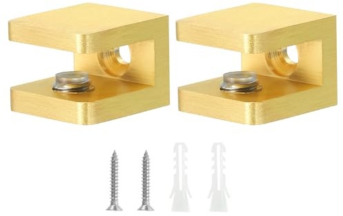 sourcing map Glass Shelf Clamp, 2Pcs Brass Glass Clamp for 5-8mm Thick Glass, Adjustable Glass Shelf Bracket Support Holder, Gold