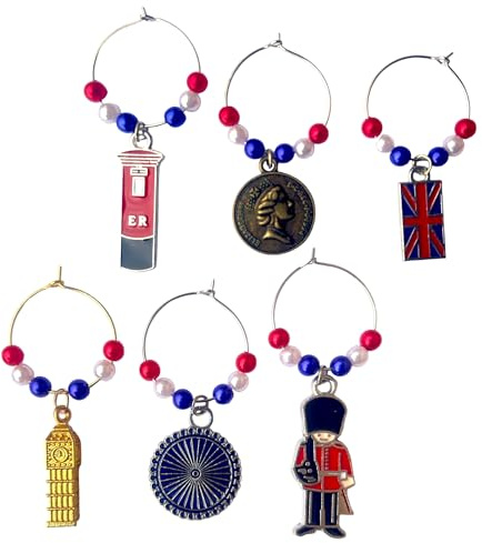 6 London Souvenir Charm – London Landmark Charm – London Souvenir Glass Charms - Glass Markers - Party Accessories - British Gift Set with Gift Box