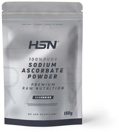 HSN Vitamina C en polvo Pura (No Ácida) | 150g = 250 Tomas por Envase | 100% Puro Ascorbato de Sodio Sin Sabor, Sin Añadidos (Vitamina C Alcalina) | No-GMO, Vegano, Sin Gluten