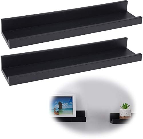 LS-LebenStil Wandregal Wandboard Eksjö 2-Fach Schwarz 45cm Kunststoff Deko Regal Freischwebend Küchenregal Bücherregal Wandboard Ablageboard Gewürzregal Dekoregal Schweberegal Deko