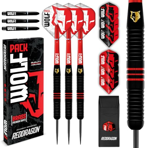 RED DRAGON Wolf Pack 20g Steeltip Messing Dart Set - Dartpfeile mit Dart Flights und Dart Shafts (Stiele)