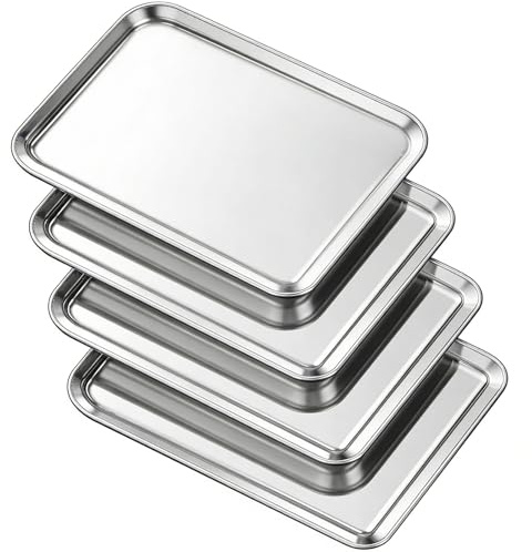 MUKSUET 4 PCS Stainless Steel Baking Trays, Baking Pans Non Stick, Rectangular Silver Oven Trays for Food Roasting, 31.5 x 24.5 x 2.5 cm