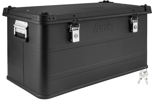 Trucky Aluminium Box mit Deckel Schwarz Alu Kiste Box Alukiste 90 Liter Transportbox Metallbox Alu Aufbewahrungsbox Boxen Abschliessbar Metallkiste