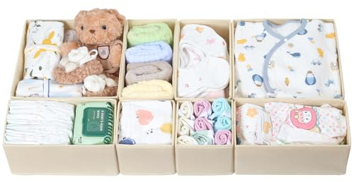 ORLISA 8 Pack Drawer Organiser for IKEA Hemnes, Wardrobe Storage Organiser with PP Panels, Foldable Fabric Drawer Dividers for Clothes, Underwear, Socks & Baby Items, Beige
