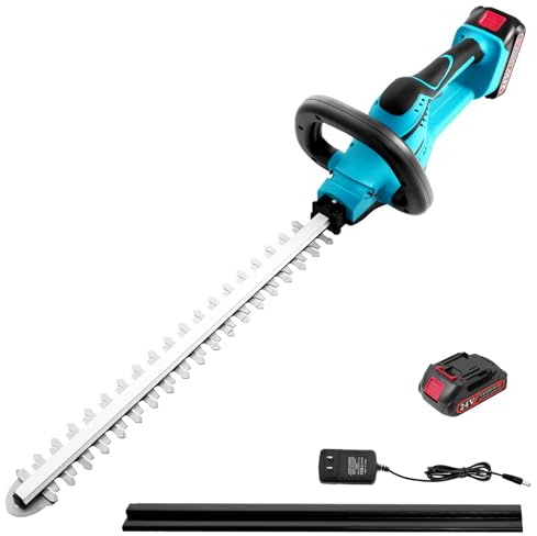Akku Heckenschere Profi 24V, Heckentrimmer Elektrische, 51 cm Schwertlänge, 15mm Zahnabstand Dual Schnittklingen, mit 2Ah Akku & Ladegerät, für Hohe Hecken und Strauchschere, Cordless Hedge Trimmer