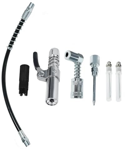 Lskioer Kit di accessori per pistola per ingrassaggio, erogatore di aghi per ingrassaggio, 2 ugelli per aghi per ingrassaggio, adattatore accoppiatore a 90 gradi con manicotti, accoppiatore per