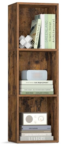 VASAGLE CUSTOS Collection - Bookshelf, 3-Tier Cube Bookcase, Storage Shelving Unit, Display Shelf, Open Compartments, 24 x 30 x 94.8 cm, Living Room, Home Office, Bedroom, Rustic Brown LBC433K01