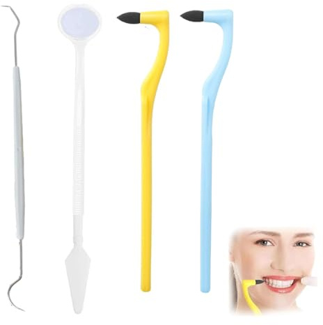KEWUF Rimozione Tartaro Denti, Kit Pulizia Denti, Rimuovi Tartaro Denti, Pulizia Denti Tartaro per Sbiancante Denti (2 Rimuovi Tartaro, 1 Gancio Dentale, 1 Specchio Dentale)