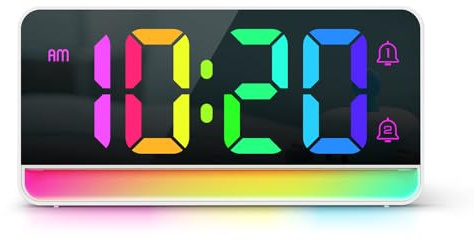 LED Colorful Ambient Light Clock with Color Screen Display, 5-Level Time Brightness, 3-Level Ambient Light, Dual Alarms with Snooze, Type-C Powered, Sleek and Stylish (White)