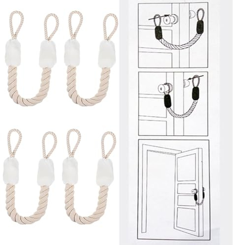 Klemmschutz Türseil Klinke Türstopper Seile Klemmschutz für Türen Türkordel Weiß, Türschnüre Türgriff Schutz 60cm für den Schutz von Fingern und Haustieren, Baumwolle/Polyester 4 Set