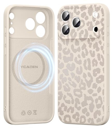 Saqmkil Handyhülle für iPhone 17 Pro Hülle für Magsafe mit Leopard Muster | Aesthetic Beige Leo Motiv Mädchen Design Magnetische Case, Weich Flüssigem Silikon Stoßfeste Schutzhülle Cover 6,3