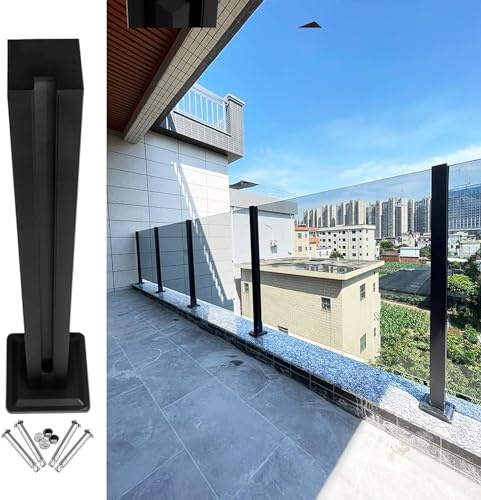 Poteaux de balustrade en acier inoxydable pour terrasses, balcons et cours – Panneau en verre noir 85 cm – Garde-corps d'escalier en acier inoxydable 304