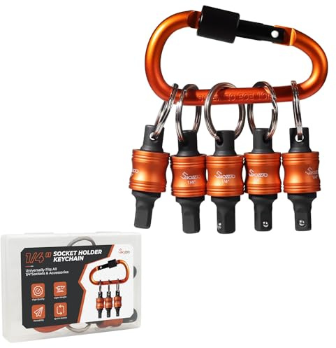 1/4 Socket Holder Keychain 5PCS Set,Drive Quick-Release & Lock Organizer | Heavy-Duty Toolbox,Impact Wrench Accessories for Lineman,Electricians,Construction Crews & Industrial Prosv