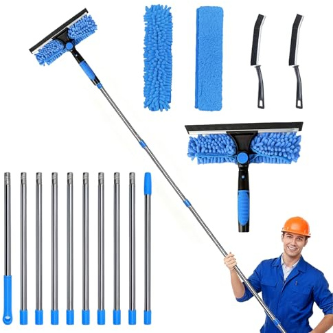 Nuoyiman 4.5 Meters Window Cleaning Kit, Extra Long 2-IN-1 Window Cleaning Kit, Cleaner Brush with Window Squeegee and Scrubber Tool, Extendable Window Cleaning pole for High Window, Car