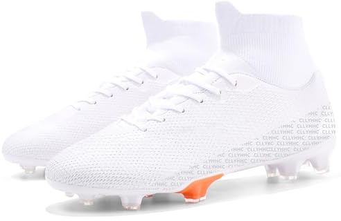 CLLYHHC Men's Soccer Cleats Lightweight Football Boots Breathable Professional Sneaker Sport Athletic Ground Shoes White EU 43