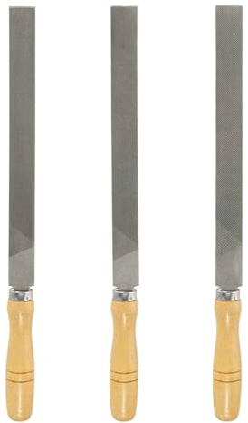 HARFINGTON 3pcs Flat Cut File 10 Double Cut Teeth High Carbon Steel Hand Rasp File with Wood Handle for Metal Wood Deburring Removing