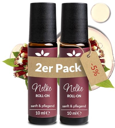 Heldengrün® BIO Roll-On Nelke [100% NATURREIN] Zahnen Baby - Dermatologisch getestet - Roll On Zähne mit Nelke, Jojoba- & Mandelöl - 2-in-1: Duft & Pflege - 2 x 10 ml
