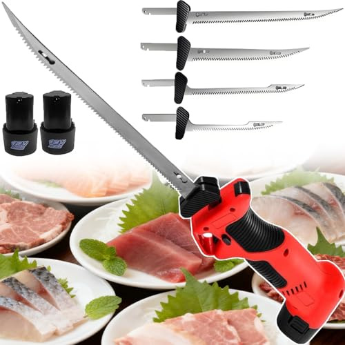 ErShangMao Cuchillo Eléctrico Inalámbrico para Filetear 2026 con 4 Hojas:Filo Duradero con Movimiento Alternativo para Filetear Pescado Y Carne,2 Baterías De 2000 Mah,para Uso Doméstico Y Comercial