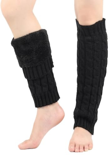 Winter Fleece gefütterte Beinstulpen für Damen, gestrickt, gehäkelt, Kniestiefel, Strümpfe, Manschetten, lange Legging-Socken für Skaten, Ballett