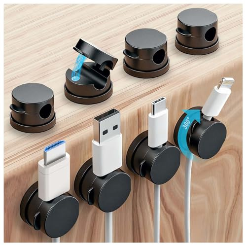 OneLeaf 8 Stück 360° drehbare Magnet-Kabelclips [1s Verschluss], selbstklebende Halter für Ladekabel, Homeoffice, Auto & Gaming-Bereich (Schwarz)