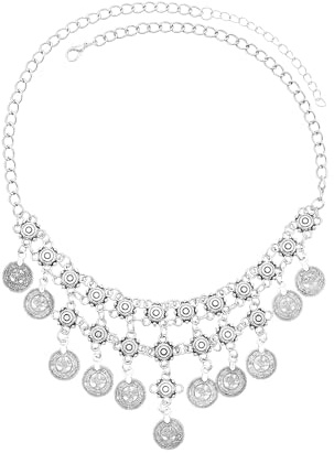 IMINI Collar vintage con borla de moneda para mujer, gargantilla de cadena ajustable bohemia, 48 + 7 cm, joyería india Bollywood chapada en oro antiguo/plata, para festivales, bodas, uso tradicional